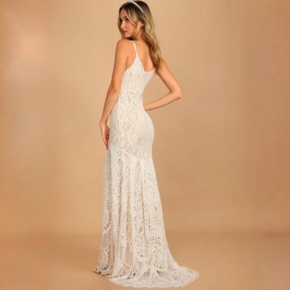 Lulus ✦ Full of Hope Lace Mermaid Dress ✦ Sleeveless Maxi w/ Train Size XS - Picture 4 of 16